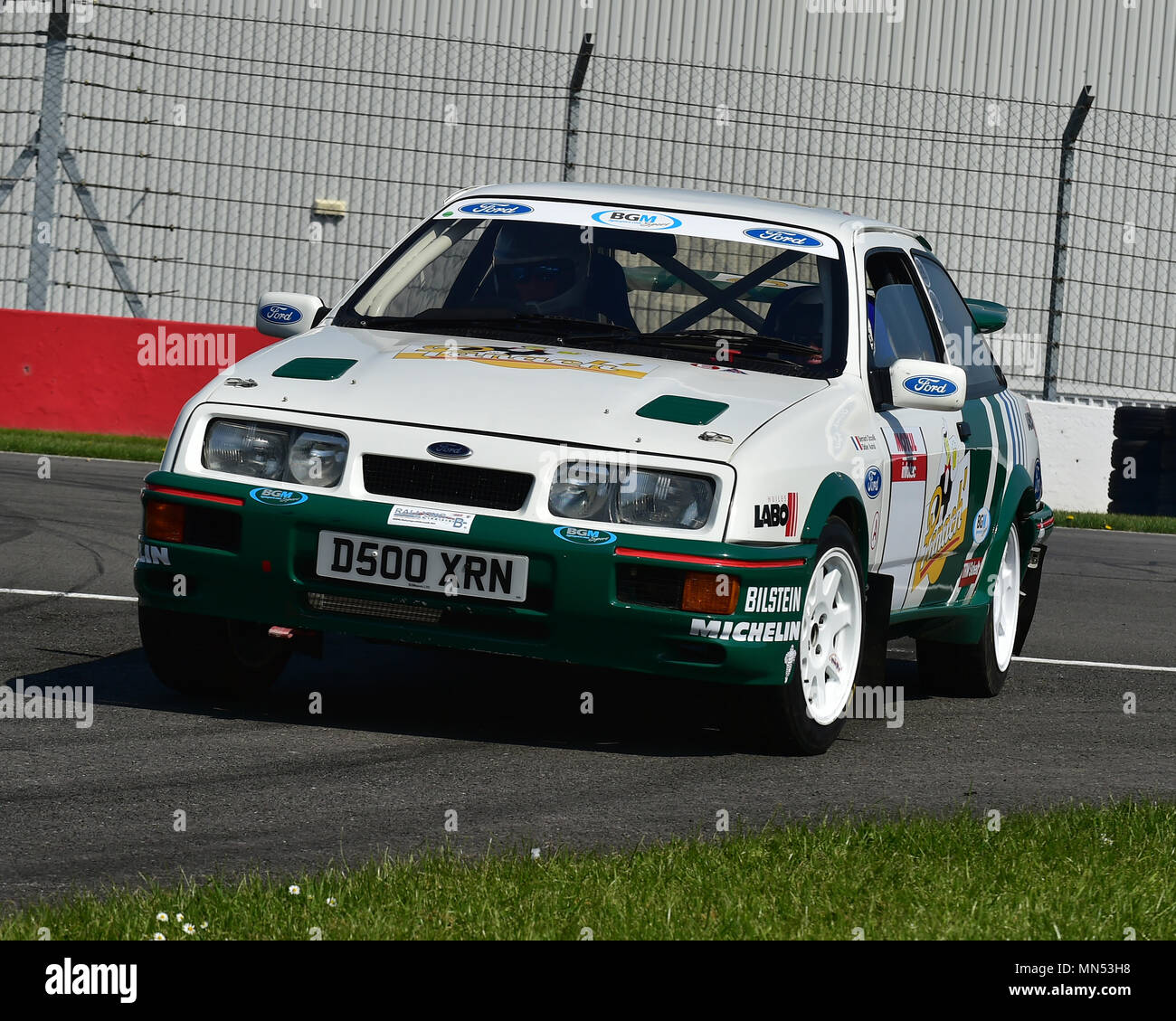 Bernard Occelli, Didier Auriol, Ford Sierra RS Cosworth, Rallying with Group B, Rally demo, Donington Historic Festival 2018, 2018, May 2018,  rally c Stock Photo