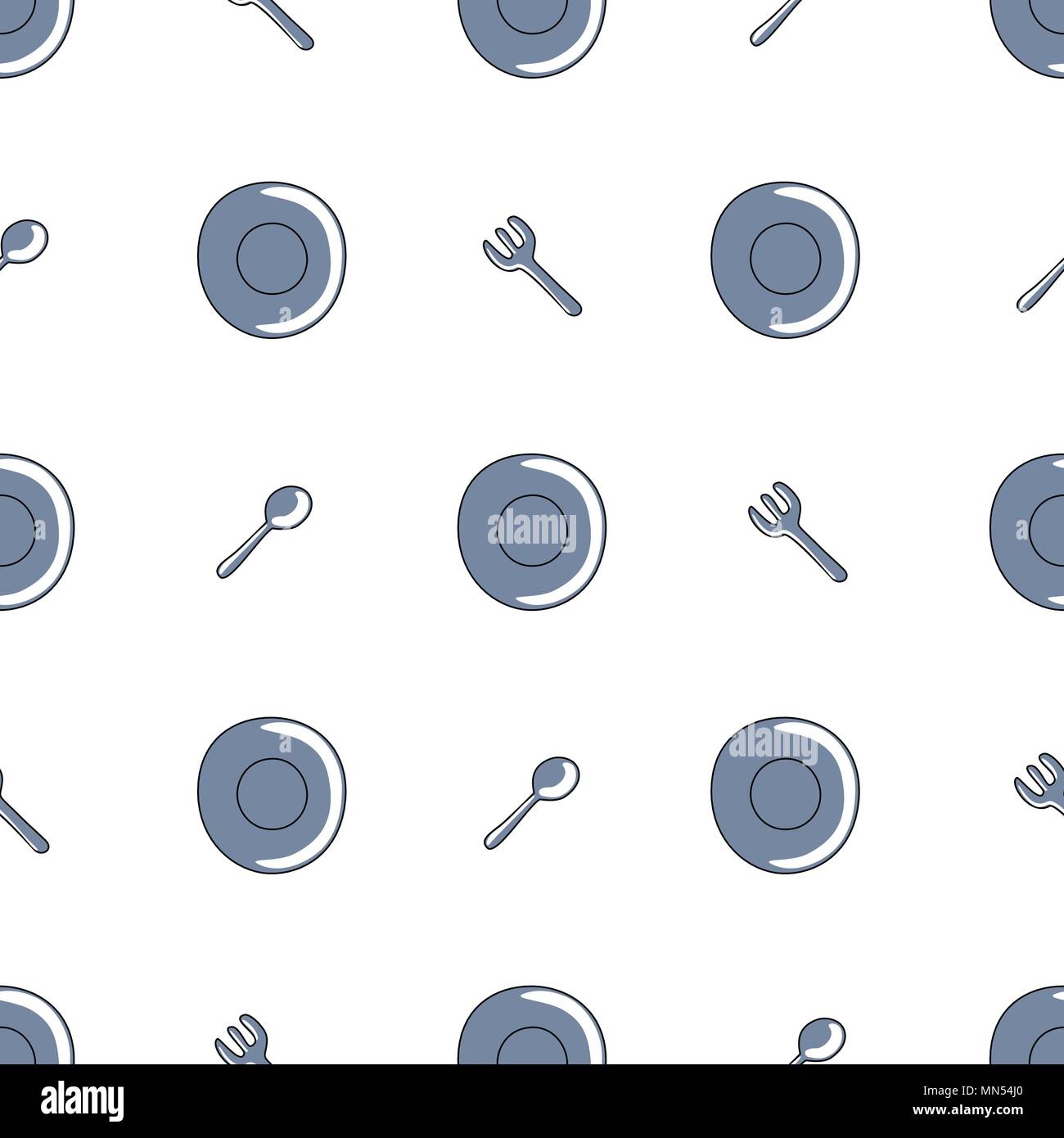 Plates, spoons, forks on white background. Vector Wallpapers Stock Vector