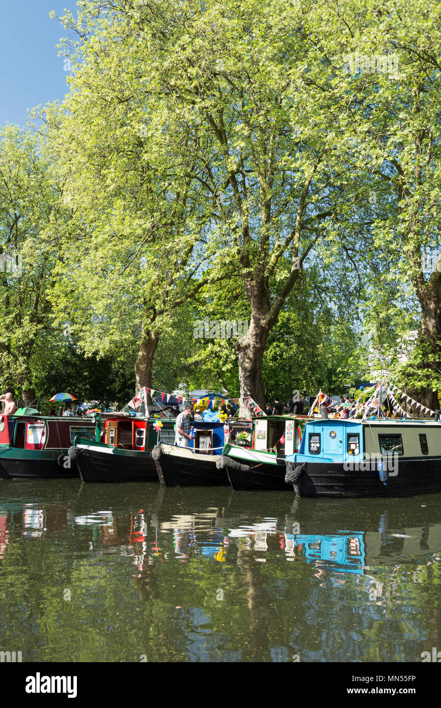 Bank Holiday weekend IWA Canalway Cavalcade waterways festival in London's Little Venice. Stock Photo