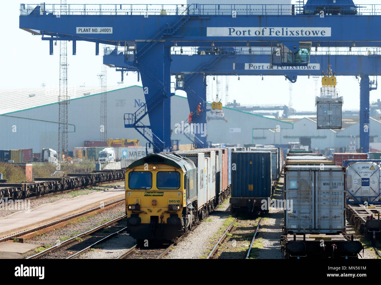 North rail terminal, Port of Felixstowe, Suffolk, England. Stock Photo
