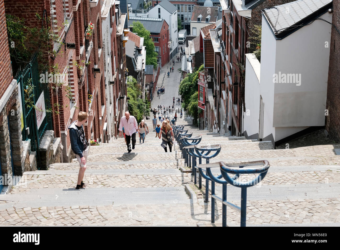 Montagne de Bueren, Liege, Belgium. The steep 374-step staircase has gained notoriety on the internet and is a symbol of the Belgian city. Stock Photo