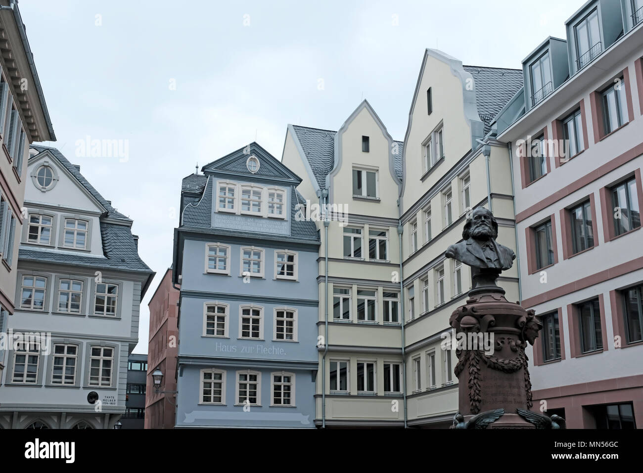 HÃ¼hnermarkt, Frankfurt am Main, Germany. The historical square is part of the former city centre (Altstadt), reconstructed in the so-called Dom-RÃ¶me Stock Photo