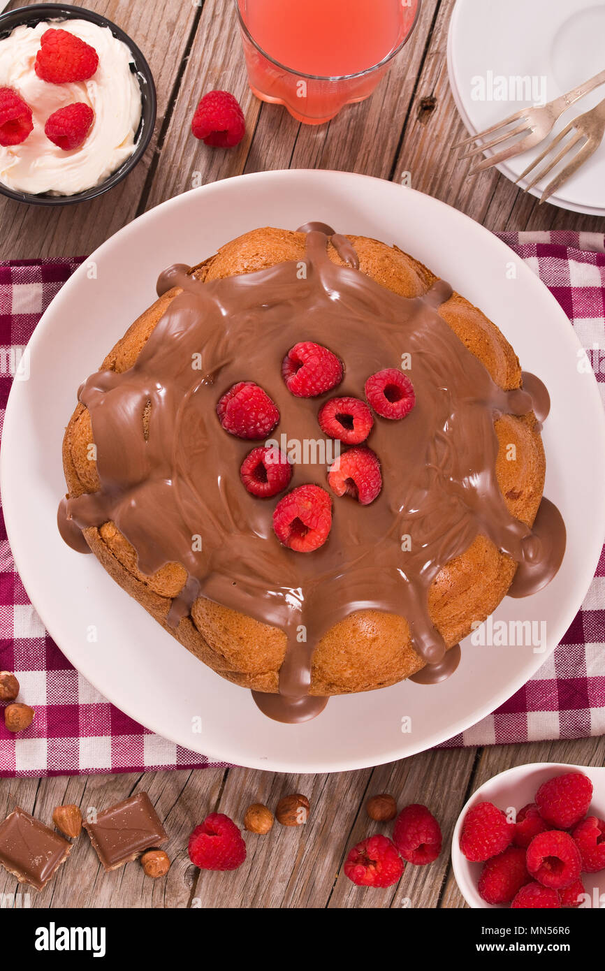 Chocolate cake with raspberries Stock Photo - Alamy