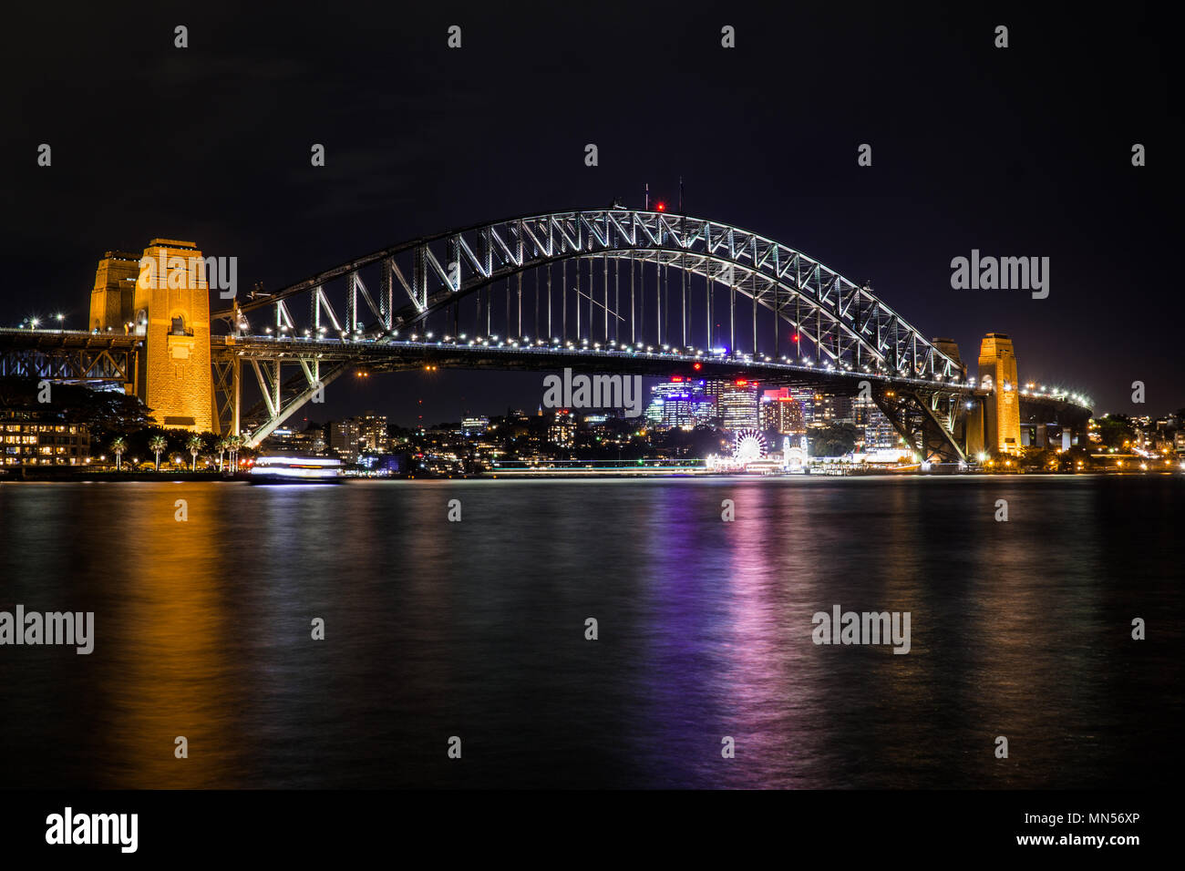 Time exposure of Sydney Harbour Bridge at night Stock Photo