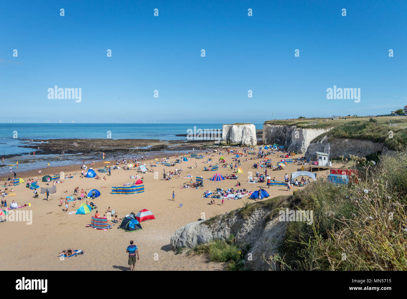 Botany Bay, Kent, United Kingdom - August 14, 2016 : Sunny weather brought tourists and visitors to Botany Bay Beach near Broadstairs Kent to enjoy th Stock Photo