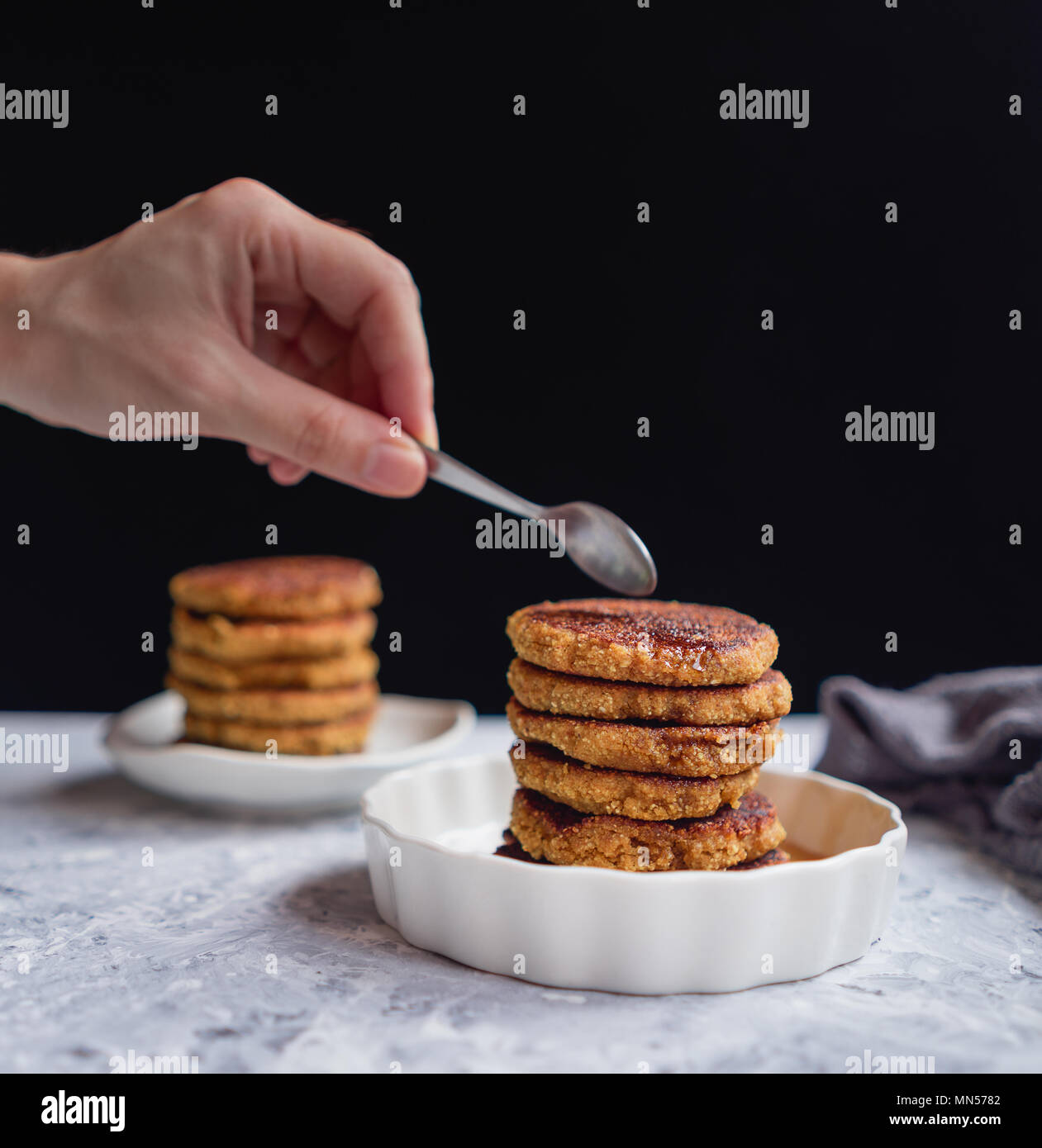 Gluten Free Vegan Quinoa Pancakes Stock Photo Alamy