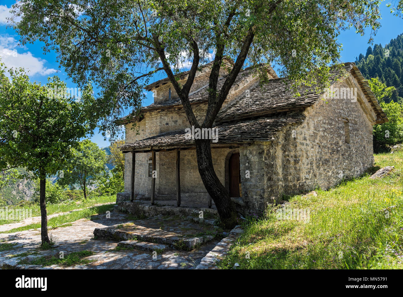 The historical Seltsou Monastery on the mountains of Epirus in Greece Stock Photo