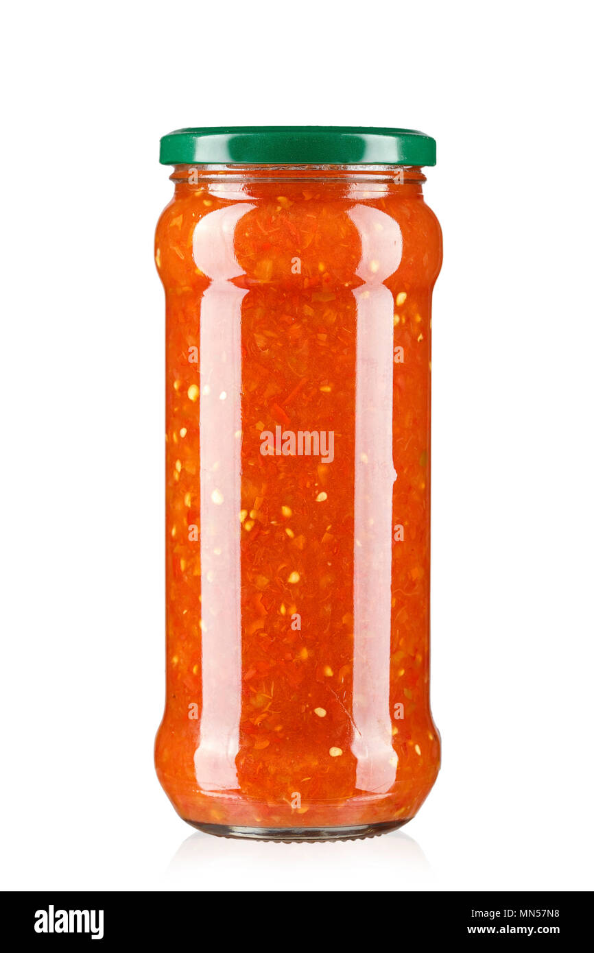 Canned hot sauce in a jar isolated on a white background Stock Photo
