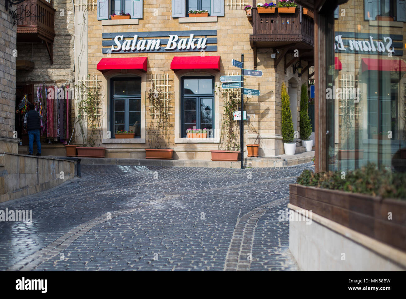 Cafe 'Salam Baku' in old town. Baku, Azerbaijan, march 2018 Stock Photo