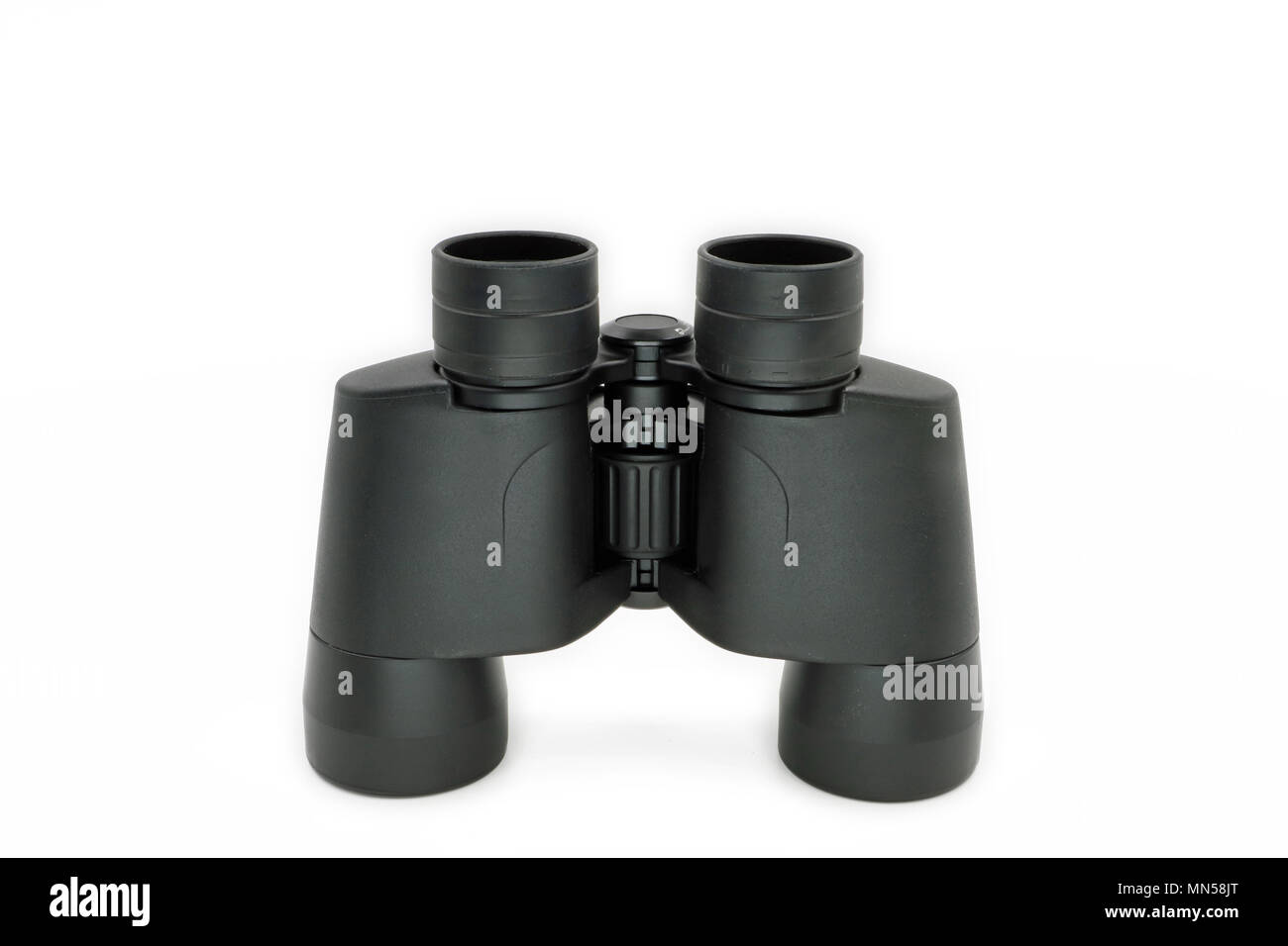 black binoculars isolated on a white background Stock Photo