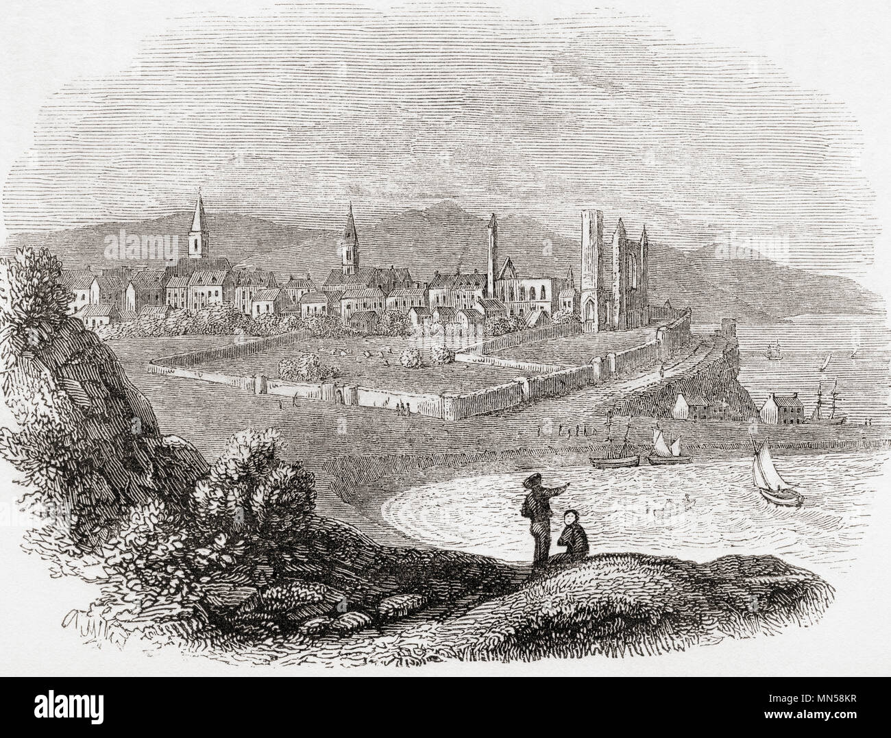 A view of St. Andrews, Fife, Scotland c. 1740.  From Old England: A Pictorial Museum, published 1847. Stock Photo