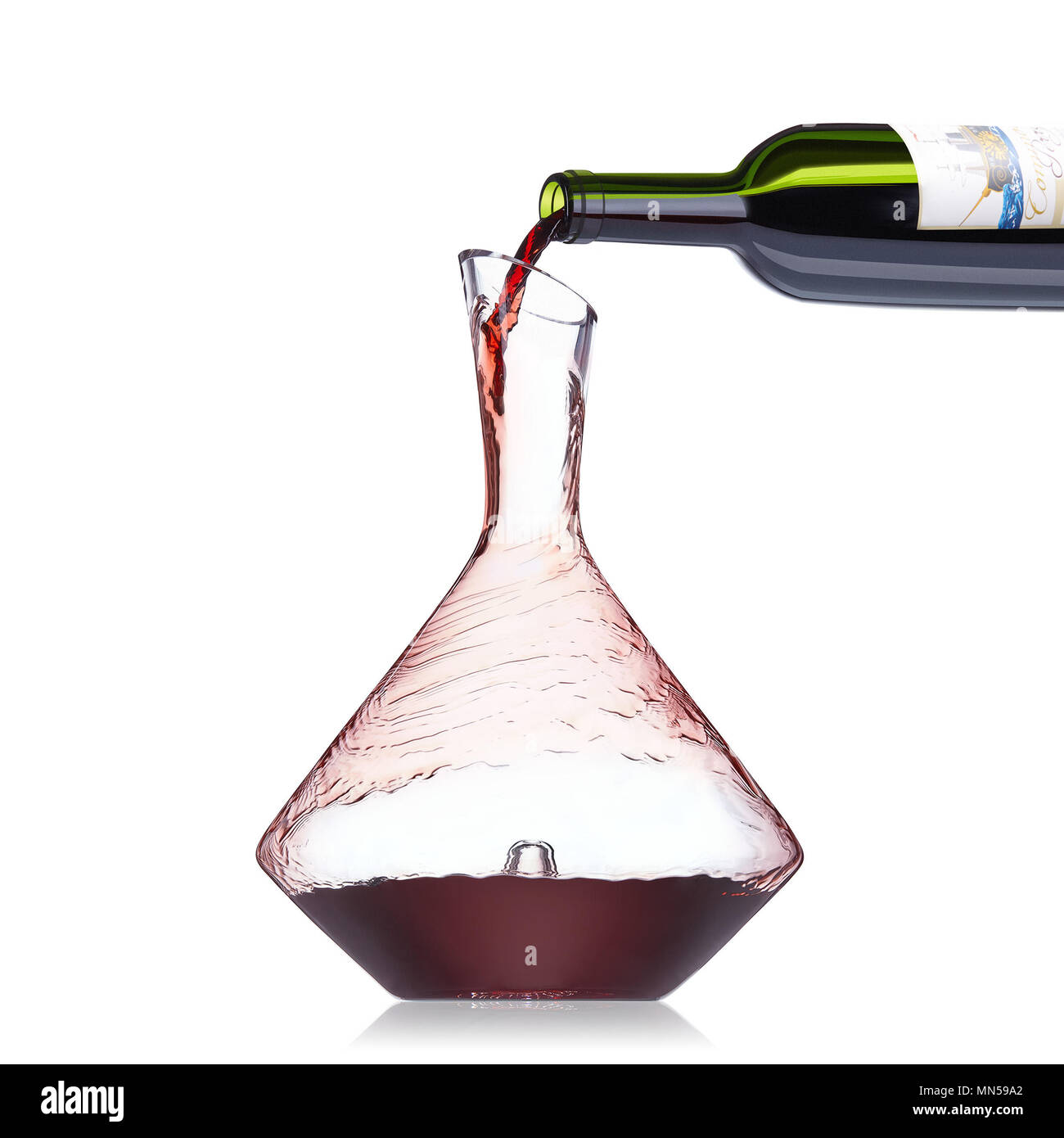 Crystal glass decanter pouring wine Stock Photo