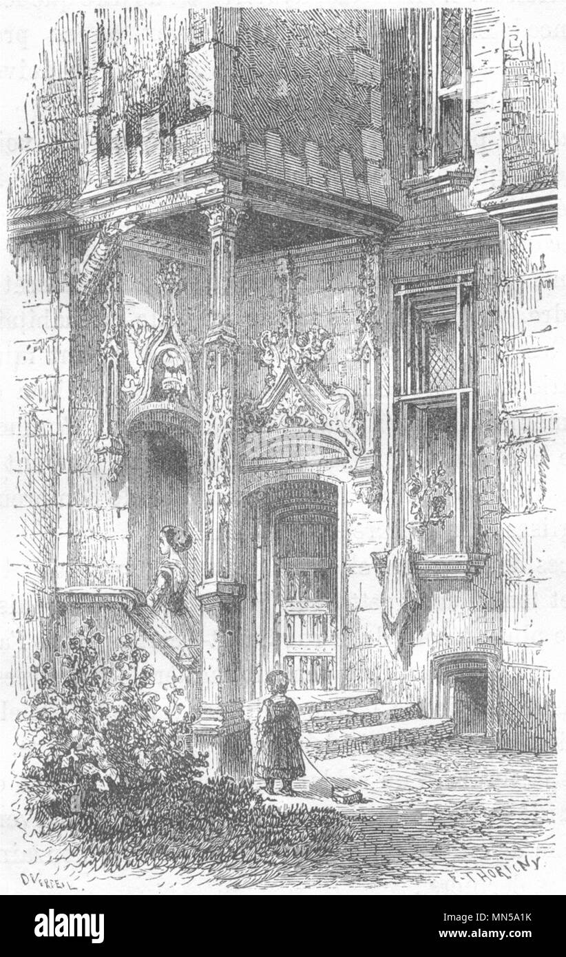 MAINE-LOIRE. Angers. Un coin de l'ancien Palais Merchants 1880 old print Stock Photo
