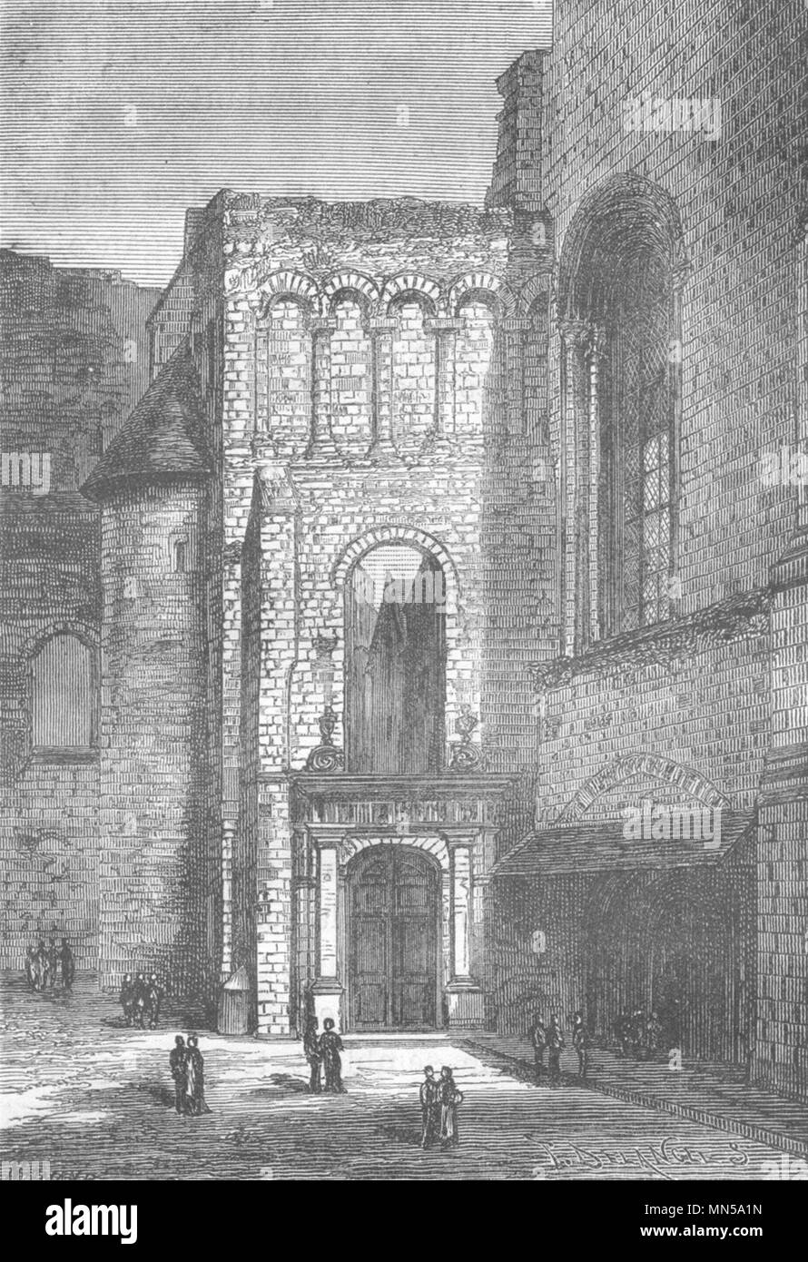 MAINE-LOIRE. Angers. Ruins l'abbaye Ronceray portail l'eglise Trinite 1880 Stock Photo