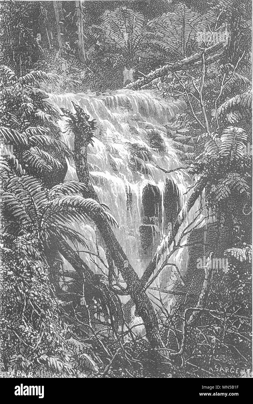 AUSTRALIA. Waterfall in the Black Spur 1886 old antique vintage print picture Stock Photo