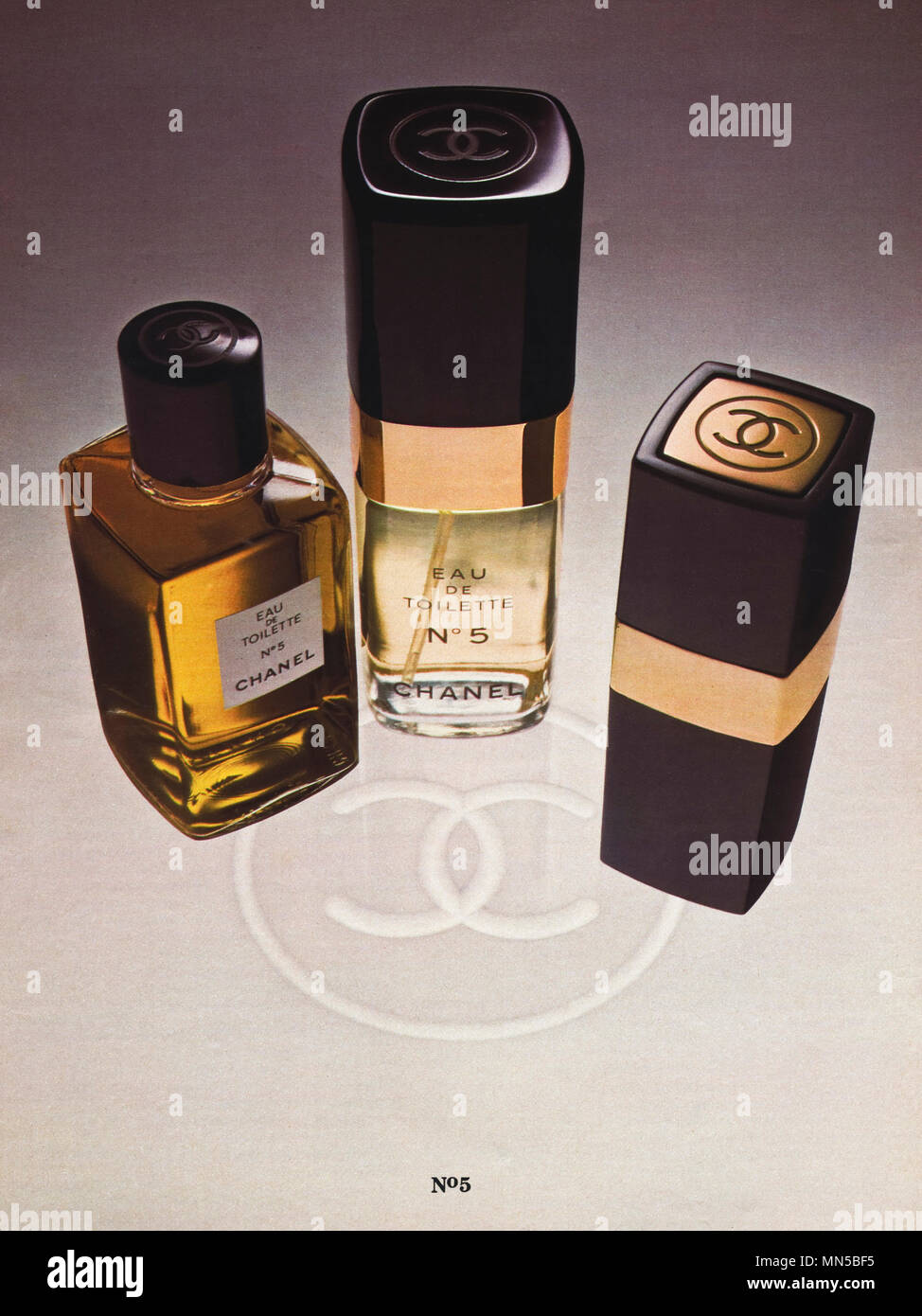1980s original old vintage advertisement advertising Chanel No 5 eau de  Toilette perfume in English magazine circa 1980 Stock Photo - Alamy