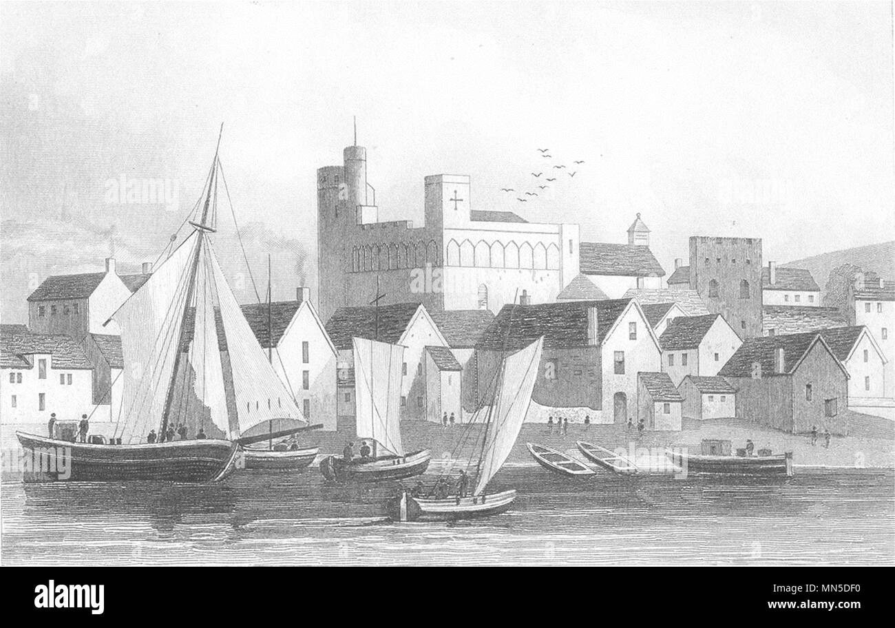 WALES. Swansea Castle and Harbour, Glamorganshire. DUGDALE 1845 old print Stock Photo