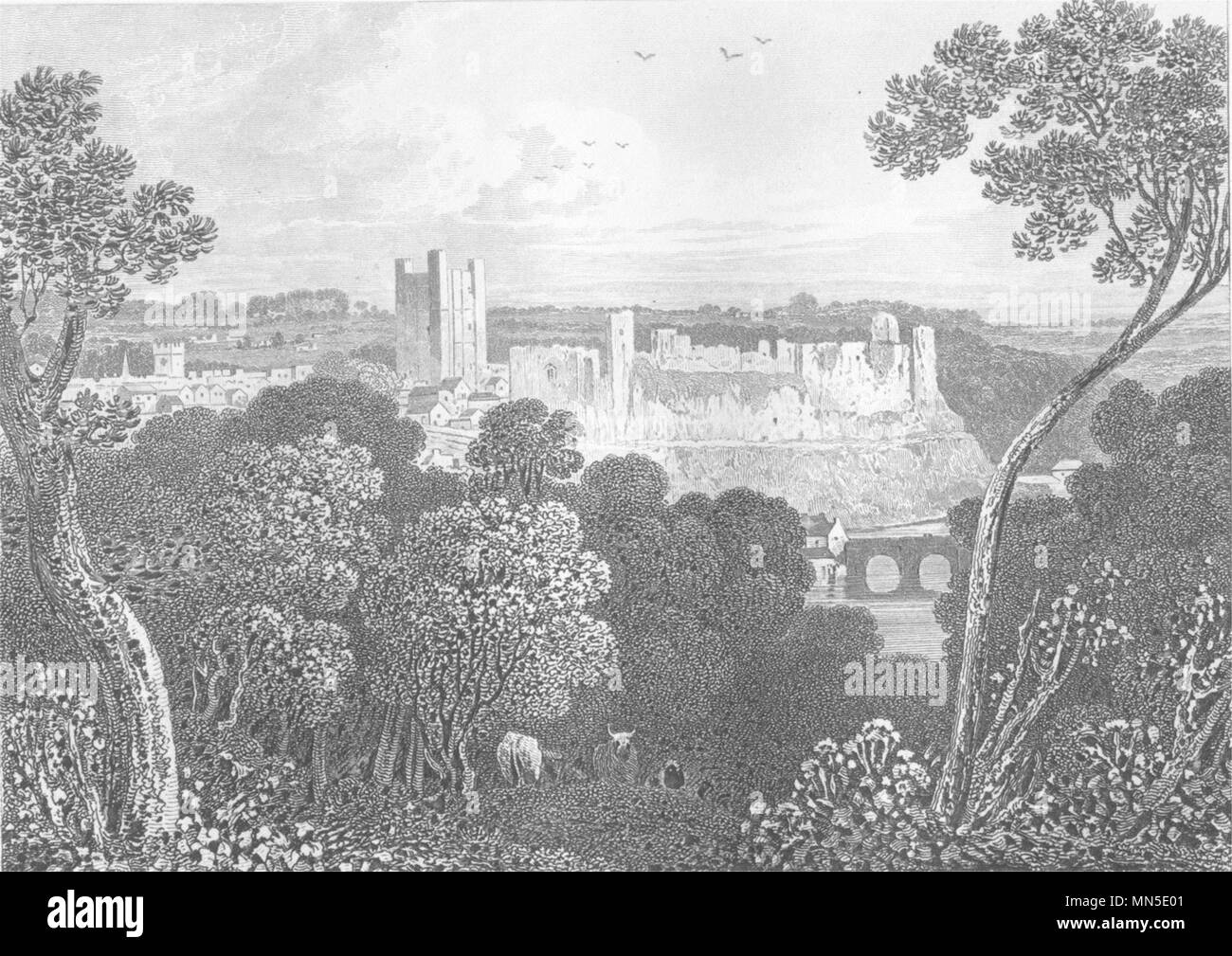YORKSHIRE. Richmond Castle. DUGDALE 1845 old antique vintage print picture Stock Photo