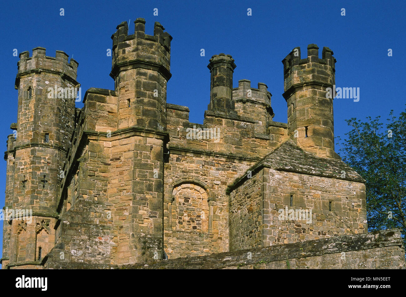 Turrets on Battle Abbey, in the historic town of Battle, near Hastings, East Sussex Stock Photo