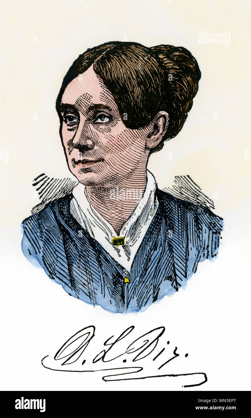 Dorothea Dix, with autograph. Hand-colored woodcut Stock Photo