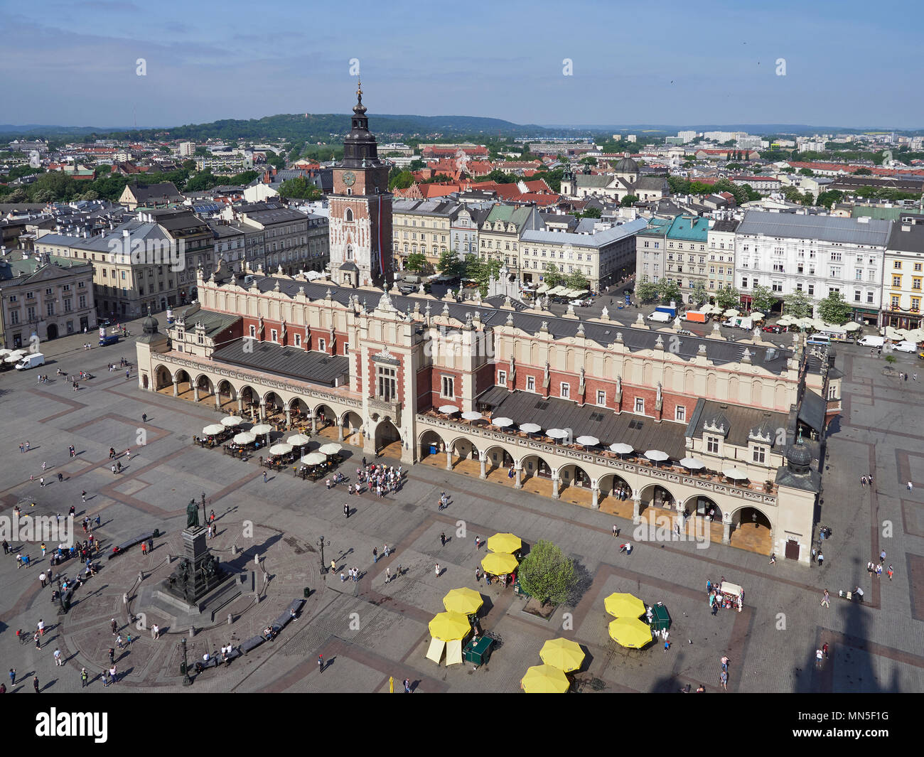 Krakow Rynek Market square with the Cloth Hall viewed from the Mariacki tower of St Marys Basilica Poland Stock Photo