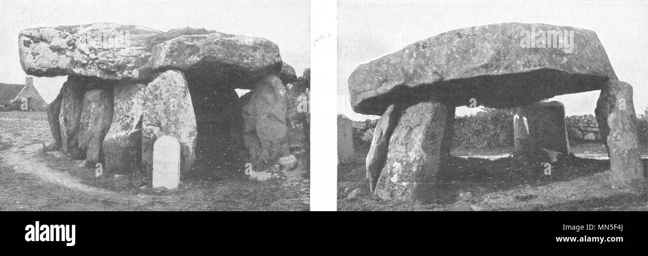 MORBIHAN. Dolmen de Crucuno; Carnac. Dolmen de Cohquer 1900 old antique print Stock Photo