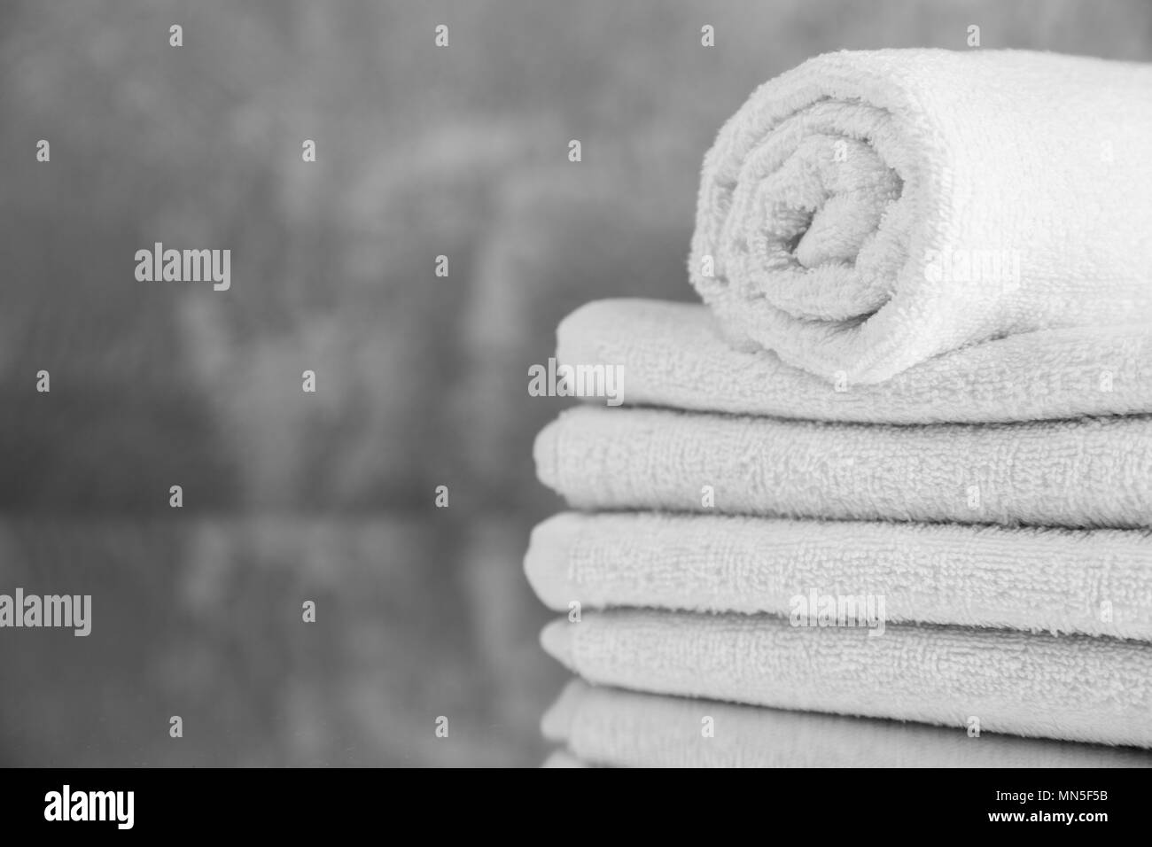 Pile of clean dry white towels Stock Photo Alamy