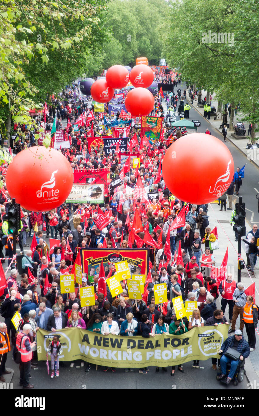 The TUC March through Central London called 'A New Deal for Working People' lines up along the Embankment, standing up for Public Services Stock Photo