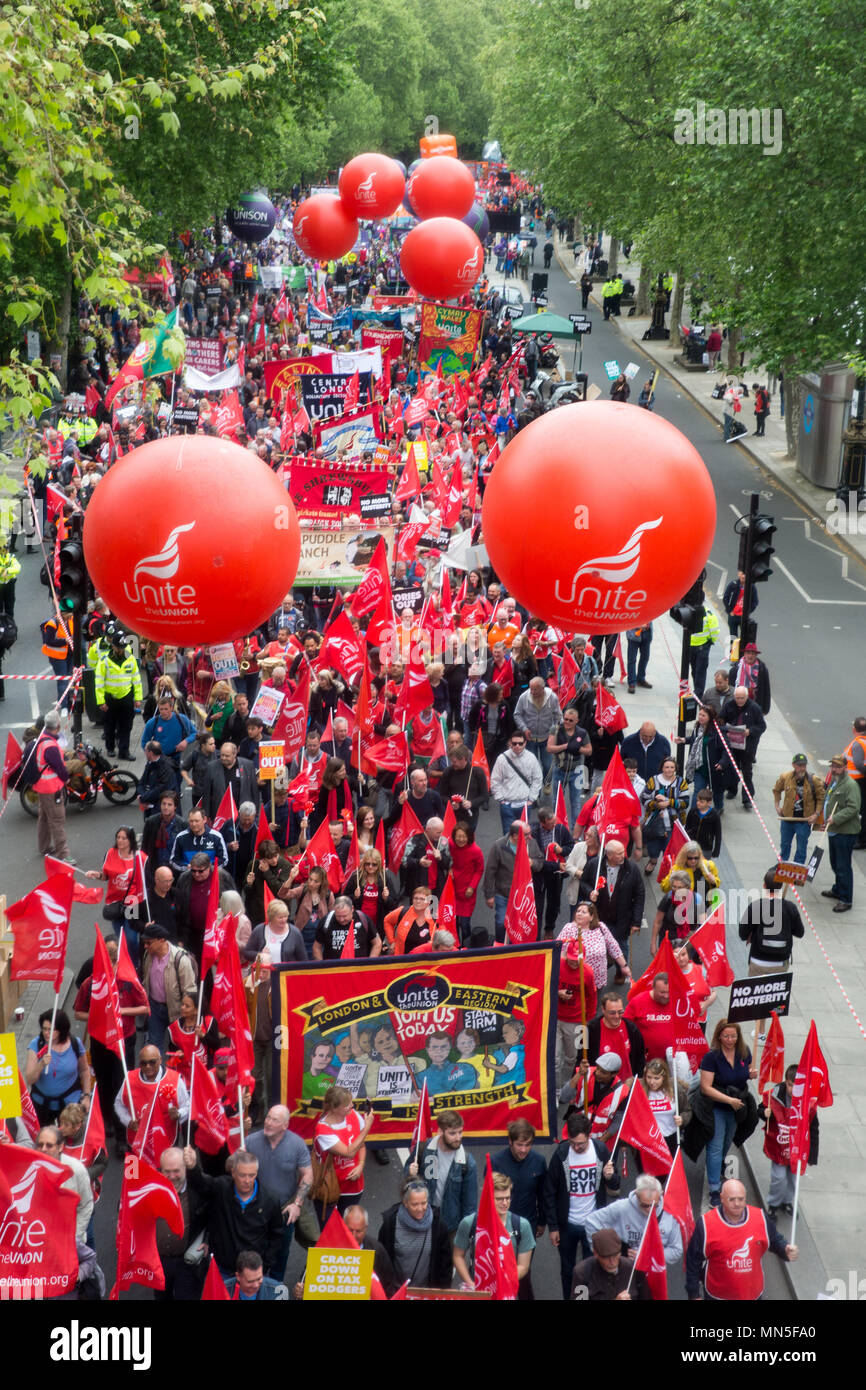 The TUC March through Central London called 'A New Deal for Working People' lines up along the Embankment standing up for Public Services. Stock Photo