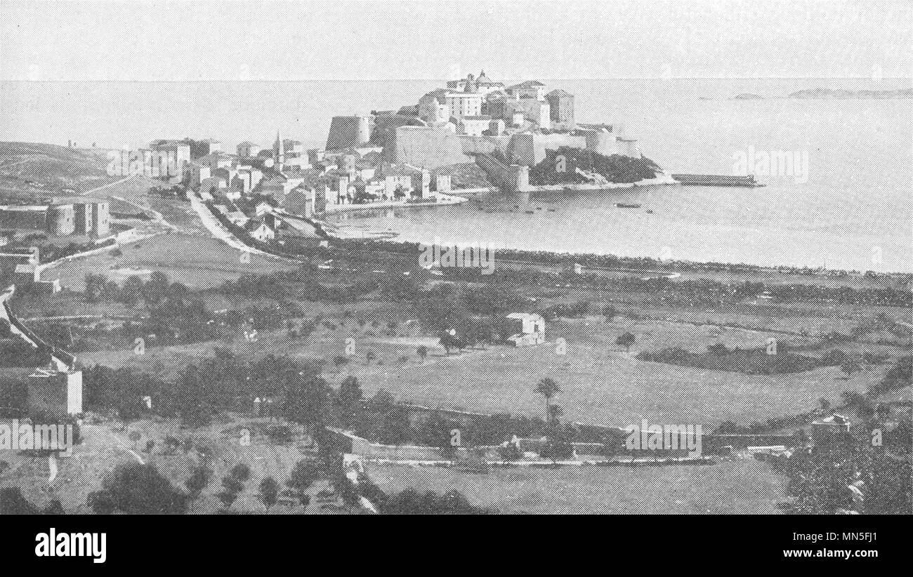 Tirage Vintage Stéréo D'Ajaccio, Corse - Vue Générale, Août 1908, Format 8,5x17 Cm