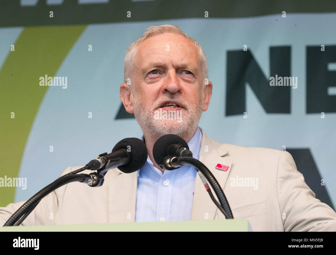Labour Leader, Jeremy Corbyn, speaks at the TUC Rally 'A New deal for working people' in Hyde Park Stock Photo