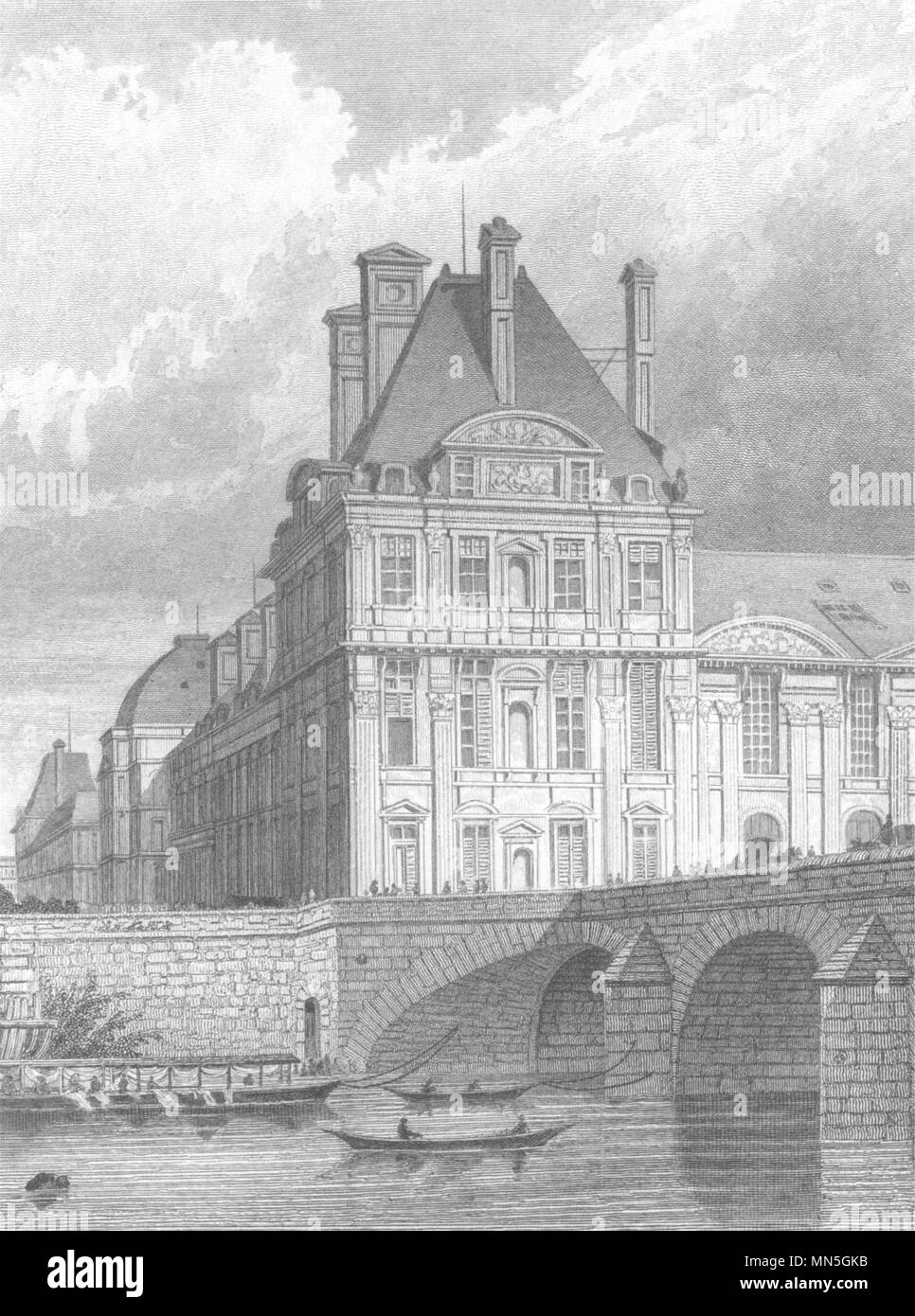 PARIS. Pavillon de Flore & Pont Royal 1831 old antique vintage print picture Stock Photo