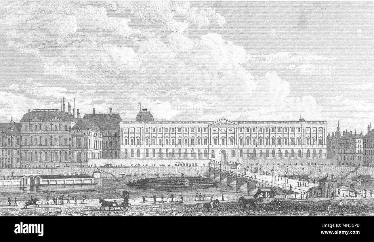 PARIS. Vue du Louvre, du Palais de L'Institut 1831 old antique print picture Stock Photo