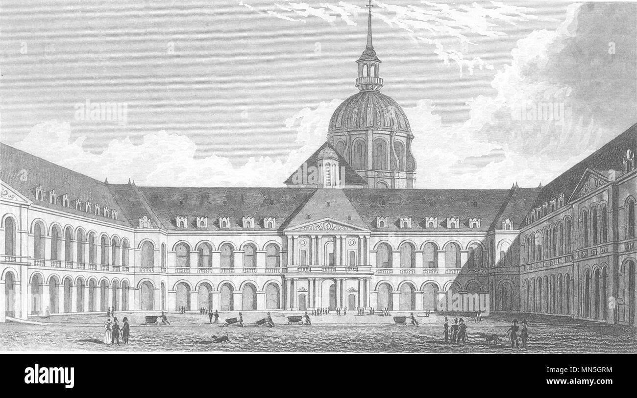 PARIS. Cour Royale, Hotel des Invalides 1831 old antique vintage print picture Stock Photo