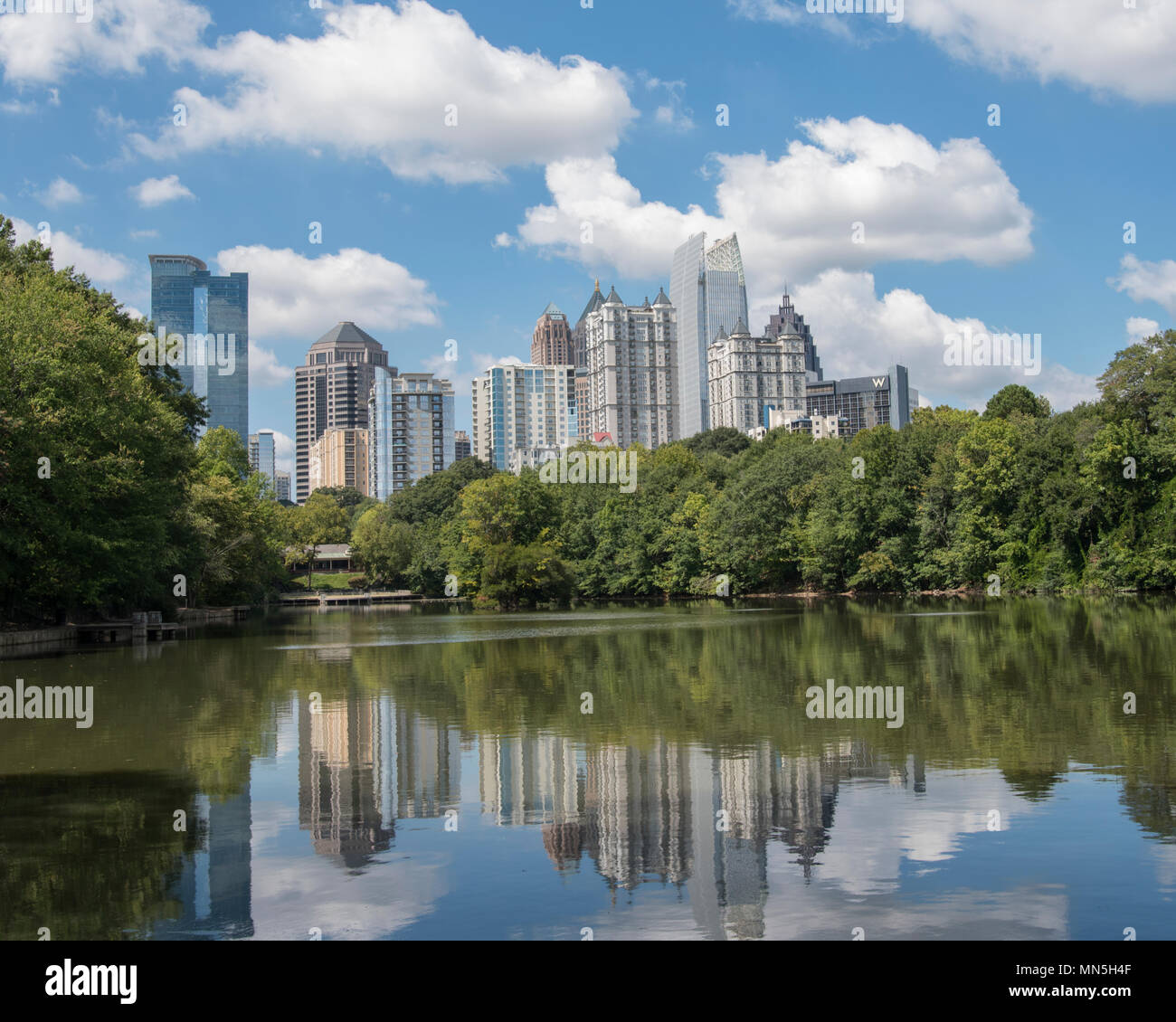 Atlanta skyline as seen from the far side of Lake Clara Meer, Piedmont Park Stock Photo Alamy