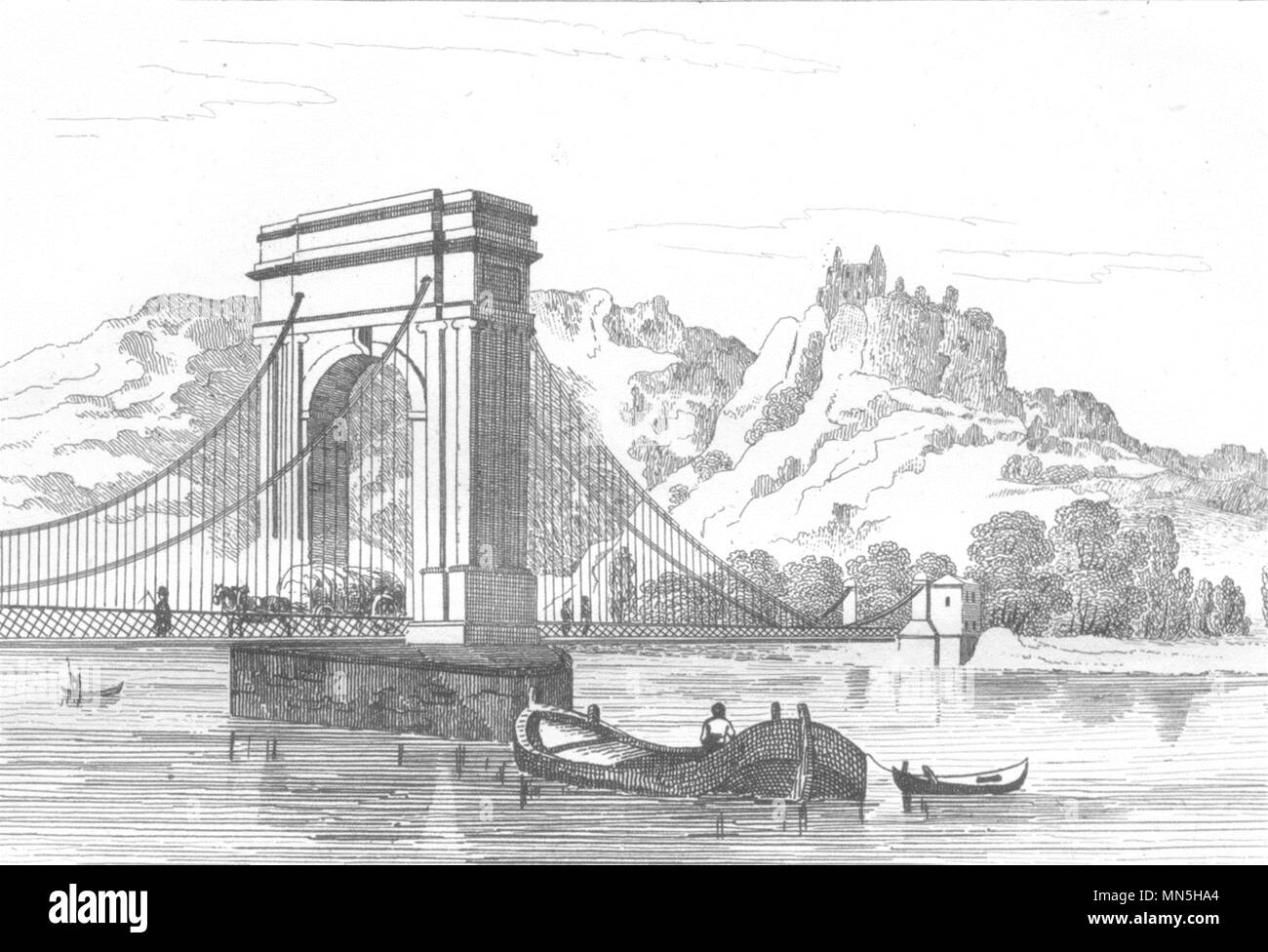 DRÔME. . Pont Valence; Ruines du Chateau Crussol 1835 old antique print Stock Photo