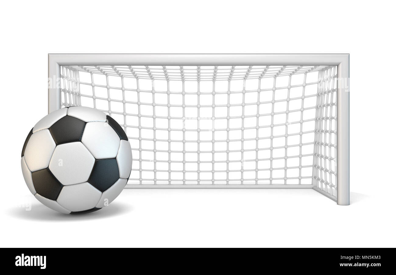 Soccer ball and soccer gate 3D rendering illustration isolated on white