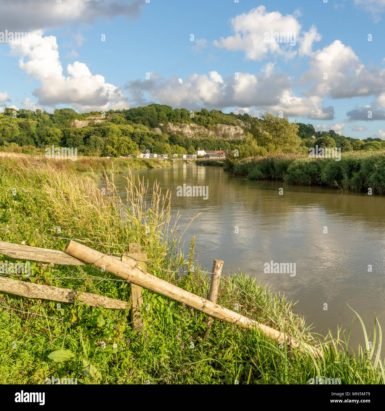 The River Arun near Houghton / Houghton Bridge, West Sussex, UK Stock