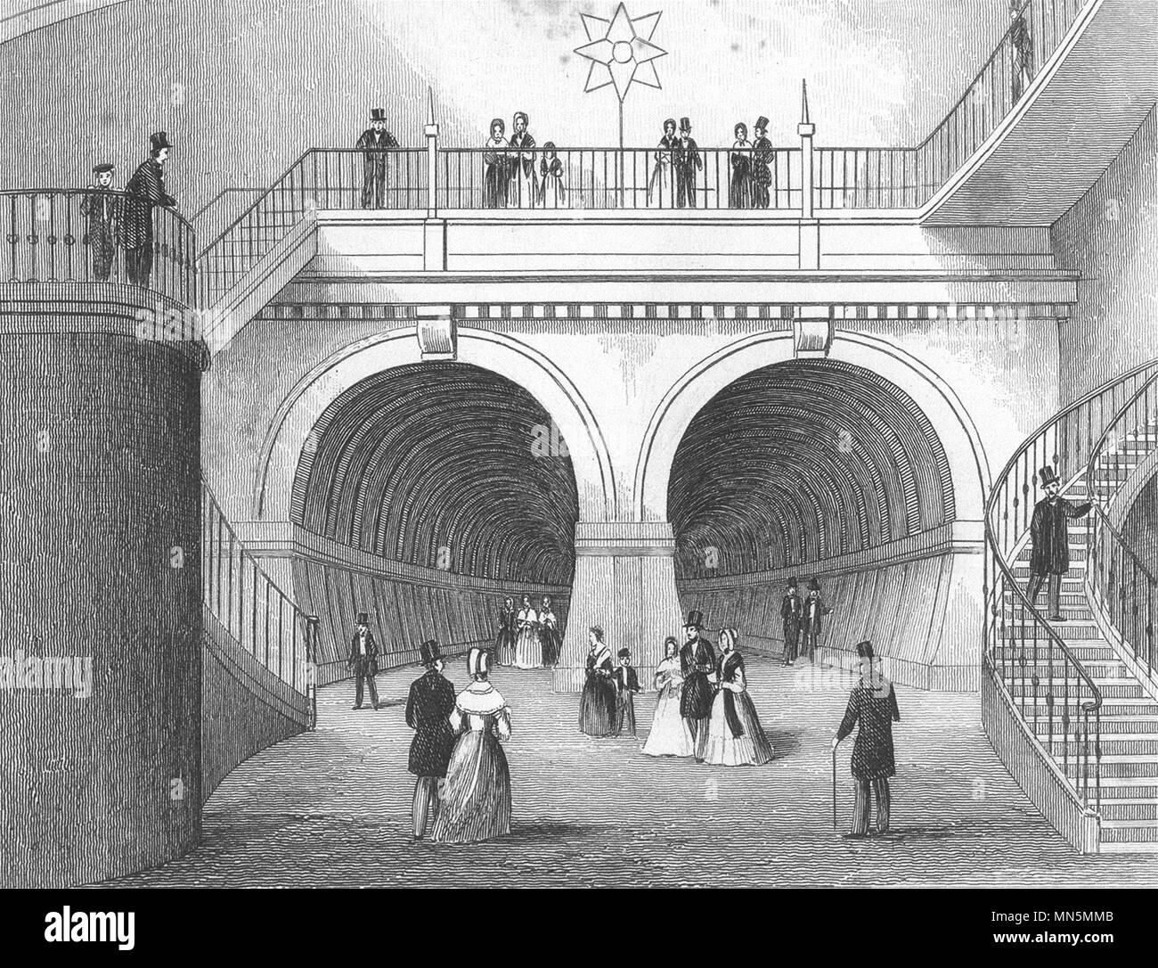 LONDON. Thames Tunnel from the circular staircase. Overground. DUGDALE c1840 Stock Photo