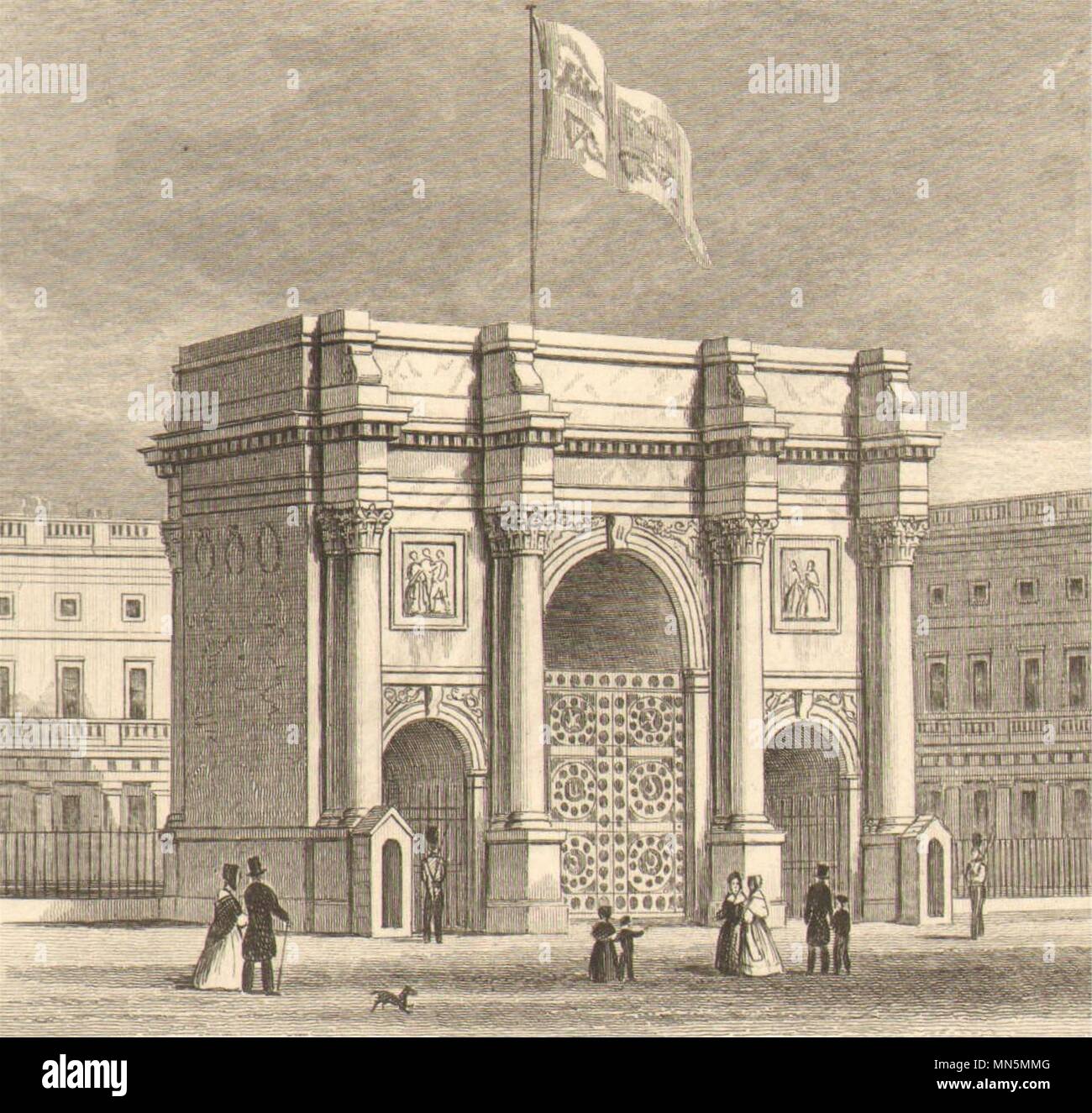 MARBLE ARCH. In its original location outside Buckingham Palace. DUGDALE c1840 Stock Photo