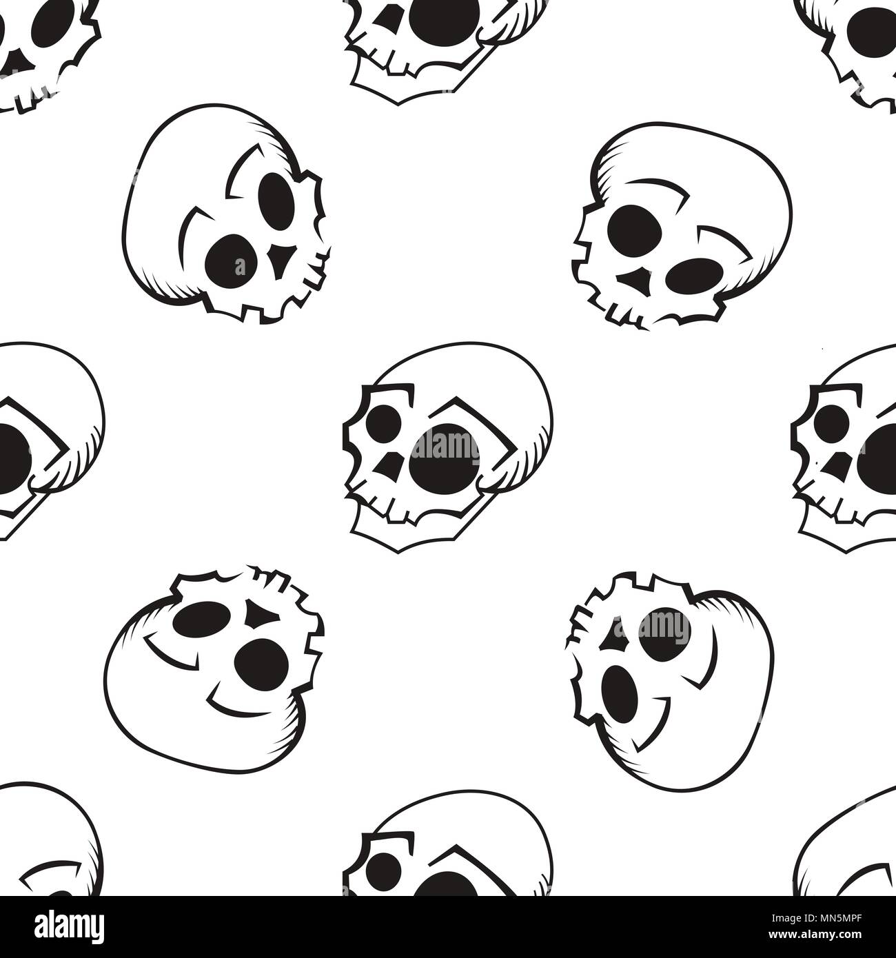 Seamless vector pattern with skulls. Black and white texture. Stock Vector