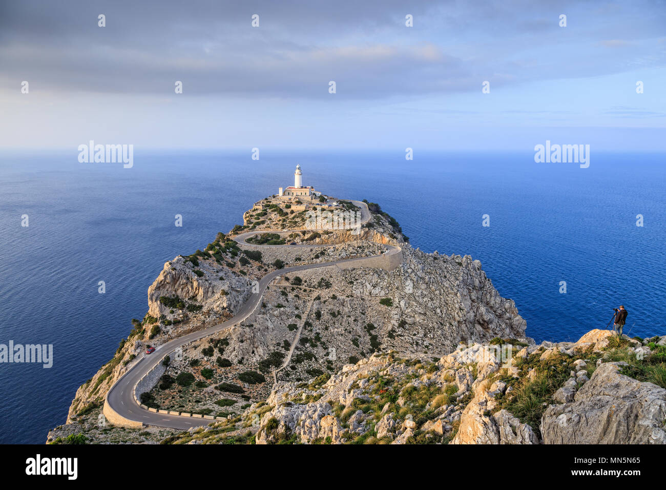 Lighthouse in Cap de Formentor Mallorca around sunset Stock Photo