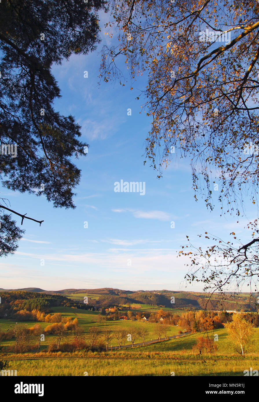 Autumn nature with blue sky and colored trees Stock Photo - Alamy