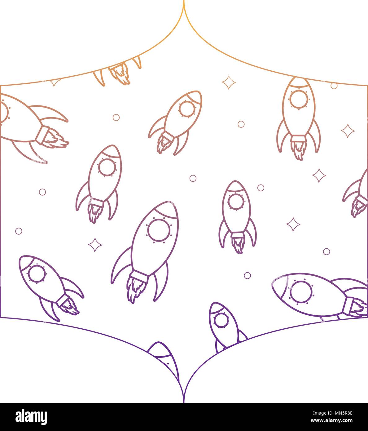 decorative frame with space rockets pattern over white background ...