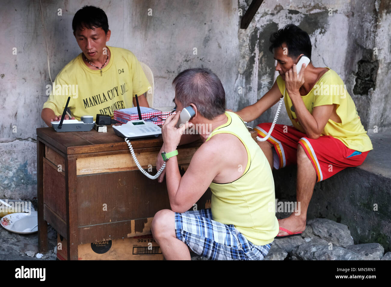 Phones for prisoners at the Manila City Jail in Manila, The Philippines Stock Photo