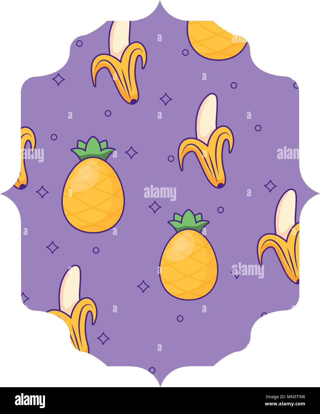 arabic frame with bananas and pineapples pattern over white background, vector illustration Stock Vector