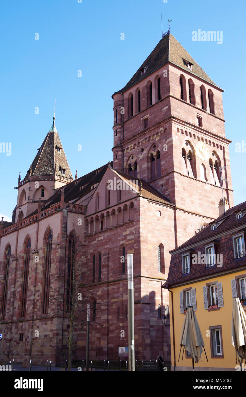 Church of St Thomas, known as the Protestant cathedral, Romanesque and Gothic church in Strasbourg, Alsace, France Stock Photo