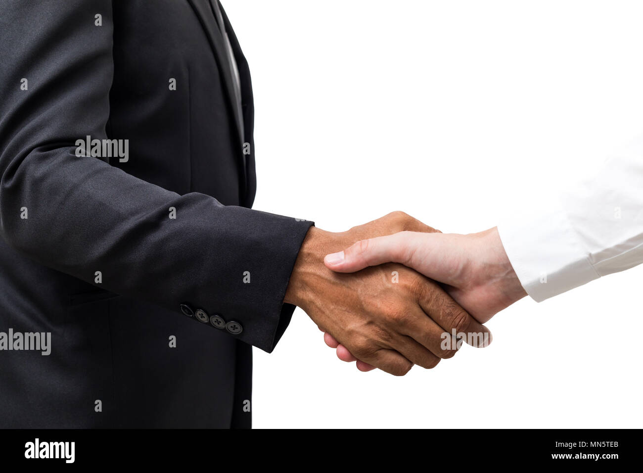 Closeup of a business handshake, isolated on white background Stock Photo
