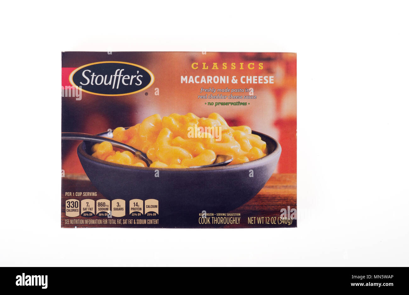 Box of Stouffer’s Classics Macaroni & Cheese Stock Photo