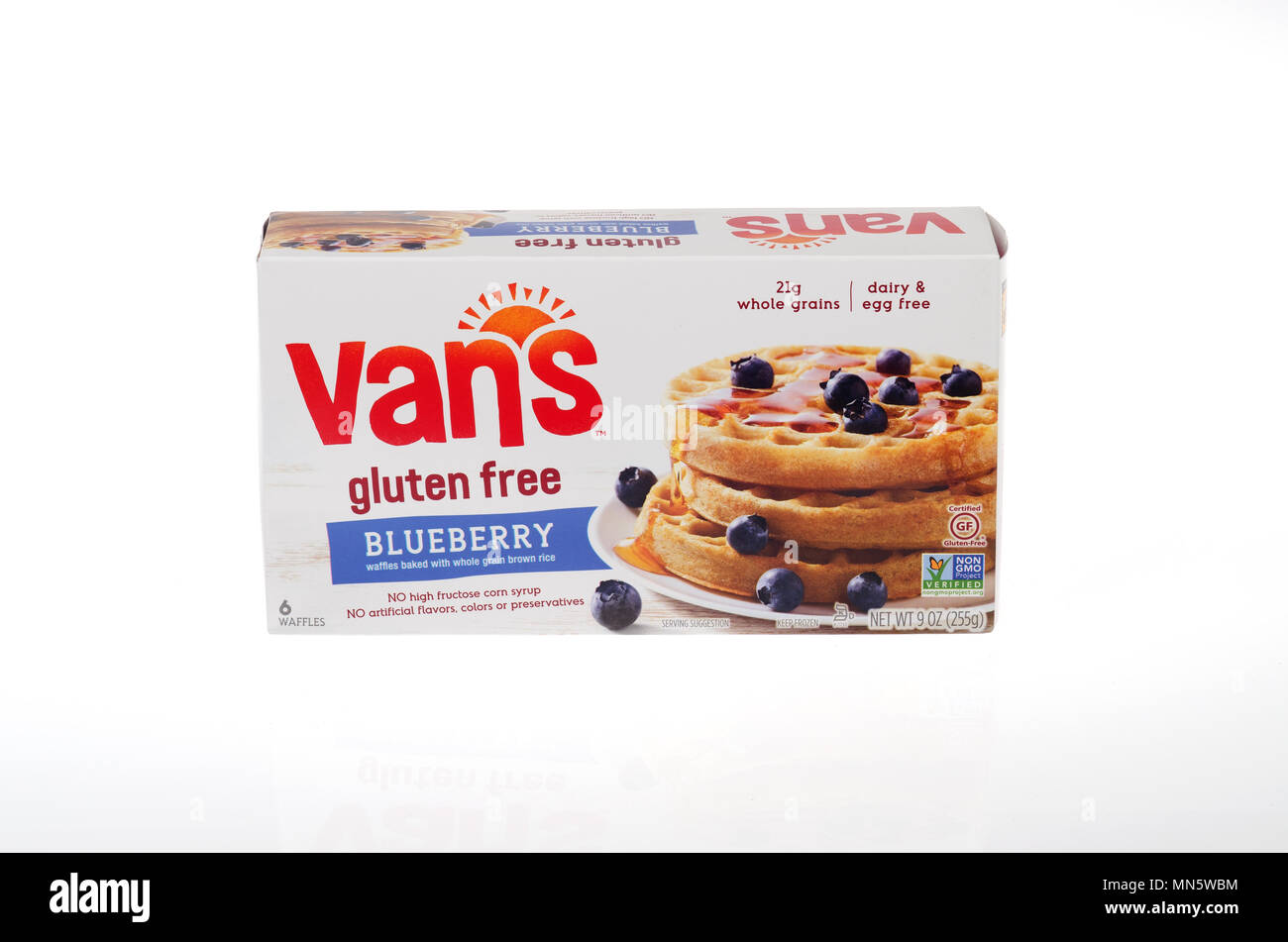 Box of Vans Gluten Free Frozen Blueberry Waffles Stock Photo